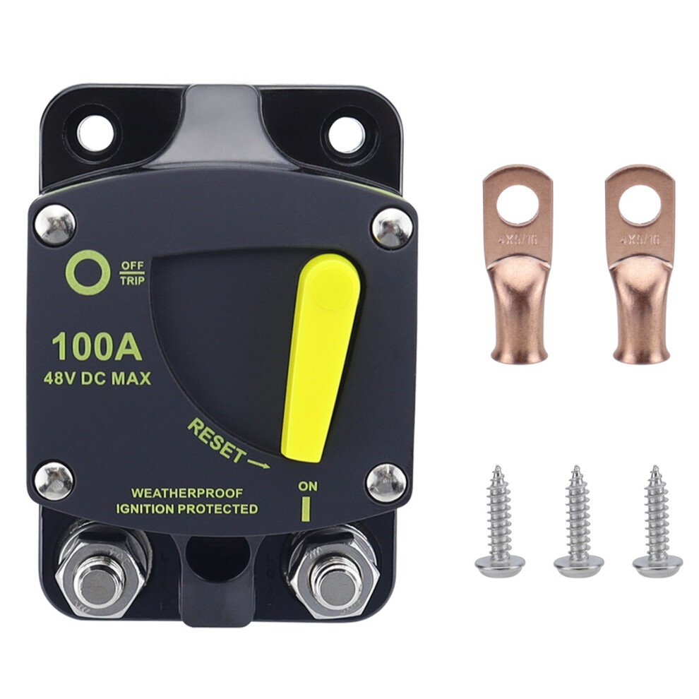 100A Marine Circuit Breaker, 12V-48V, Waterproof, Black 4681384006039