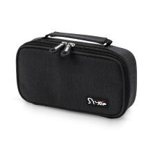 Large Capacity Black Canvas Pencil Case with 4 Compartments for Students and Office