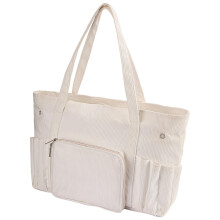Large White Corduroy Yarn Storage Bag with Multiple Pockets for Knitting and Crochet Organizer
