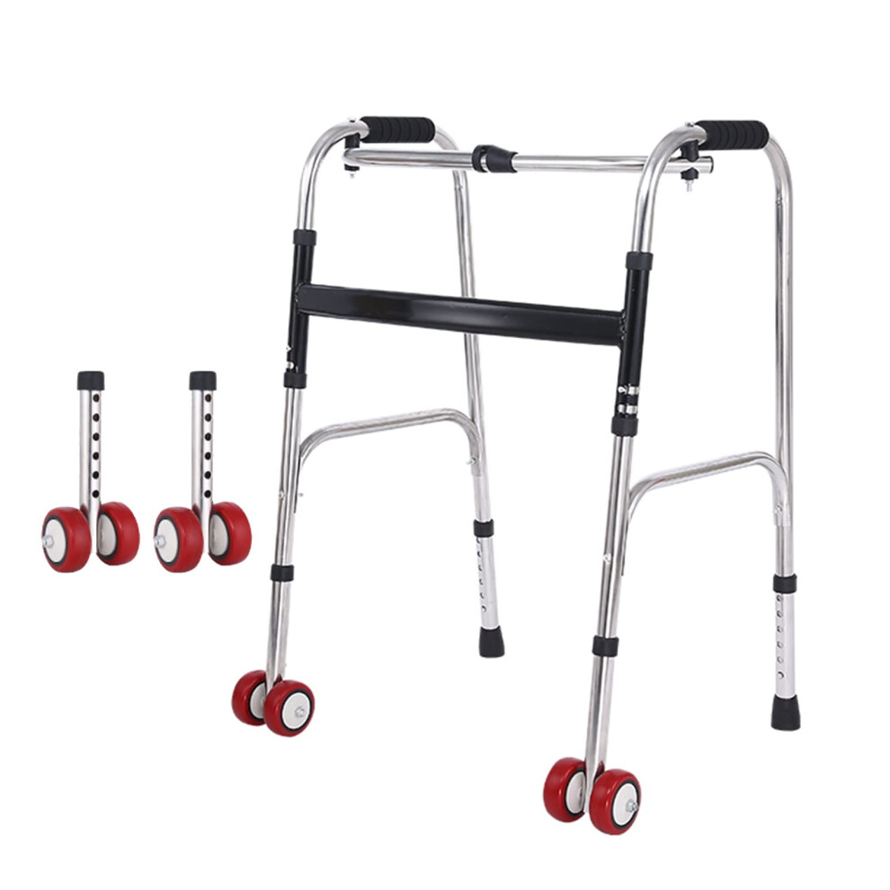 Walker with Wheels, Adjustable Height Folding Walker for Elderly and Disabled Adults, Lightweight Aluminum
