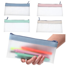 Zipper Pencil Pouch and Cash Envelope Wallet Set, Semitransparent, MultiColor, 4pcs for School and Travel