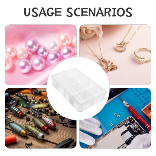 Plastic Storage Box with Adjustable Dividers Clear Organizer for Beads Jewelry Snacks Electronics 2