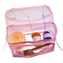 Large Capacity Knitting Bag Organizer with Breathable Mesh and Zipper for Crochet Hooks and Accessories Pink