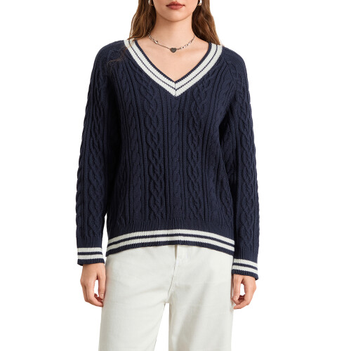 (XL, Navy Blue) Pull torsadé ample et l'hiver. 1
