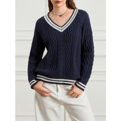 (S, Navy Blue) Pull torsadé ample et l'hiver. 2