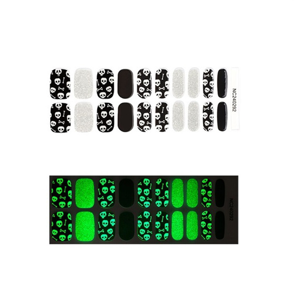 Black/Dark (20 Pcs, ) 20 Pcs Halloween Gel Nail Stickers Glow In The Spooky Skull Spider Web Manicure Decals For Diy Creative Nails