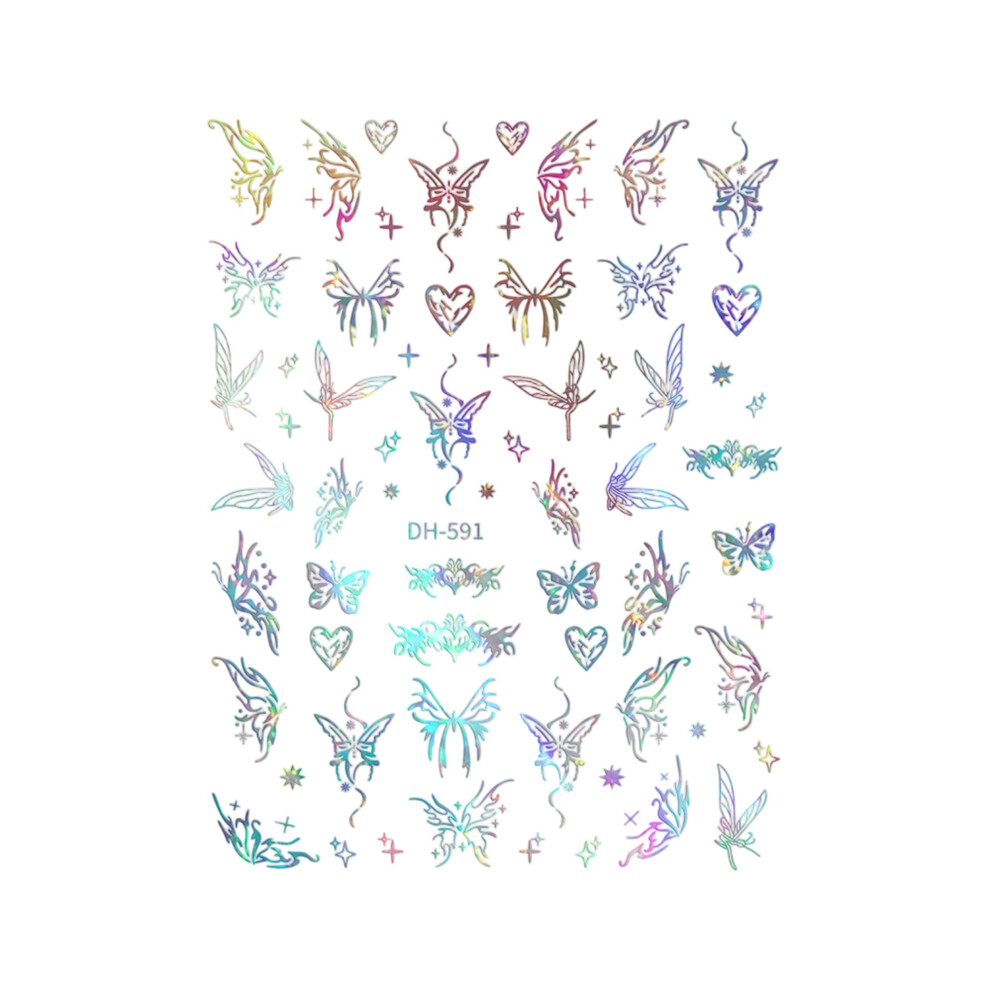 (8.2cmx16cm, Irregular Color Mixing) Shell Shimmer Butterfly Manicure Stickers Colorful Nail Decals for Women DIY Manicure Decorations