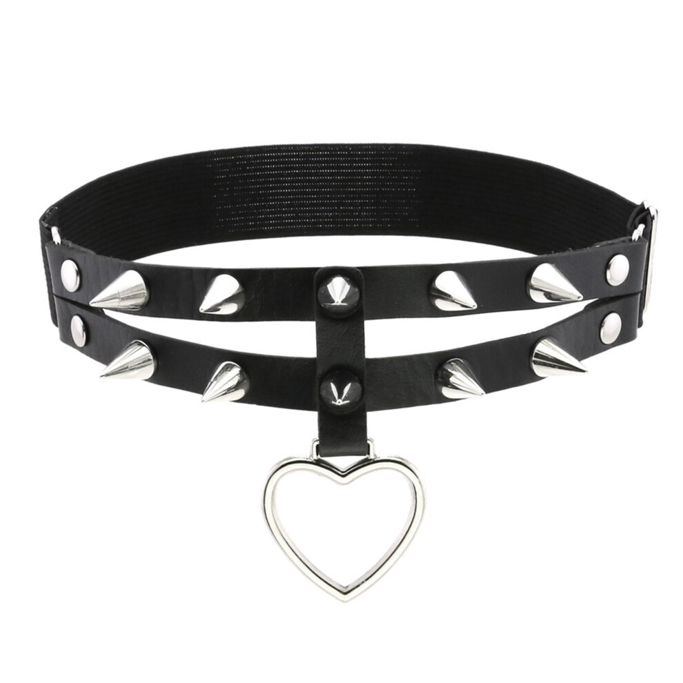 Black (One Size, ) Women Garter Leg Ring, Punk Heart Rivets Pu Leather Elastic Thigh Ring Belt Leg Harness
