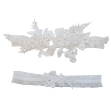 (2 Pcs, White) 2Pcs Wedding Garters for Bridal Decorative Pearls Elegant Stylish Mesh Lace Ruffled Garter Belt