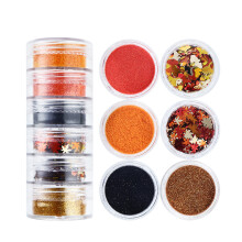 (2.9cmx7.8cm, Colorful) Irregular Shaped Manicure Decorative Sequins 6 Jars Maple Leaf Design Nail Stickers with Glitter Powder for DIY Creative Nails