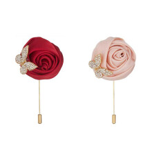 (One Size, Red+Pink) Men Suit Elegant Flower Brooch for Wedding Party Fashion Accessory Rose Lapel Pin for Formal Occasions