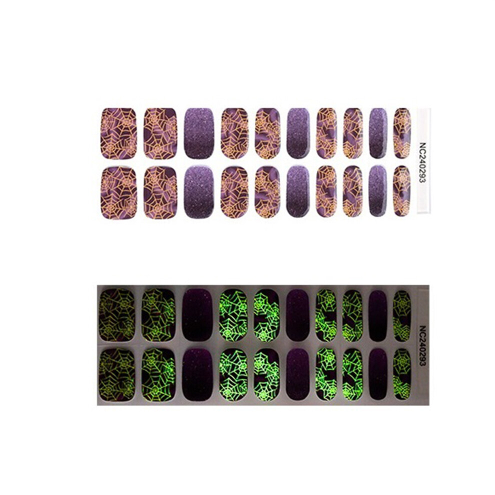 Purple/Dark (20 Pcs, ) 20 Pcs Halloween Gel Nail Stickers Glow In The Spooky Skull Spider Web Manicure Decals For Diy Creative Nails