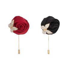 (One Size, Red+Black) Men Suit Elegant Flower Brooch for Wedding Party Fashion Accessory Rose Lapel Pin for Formal Occasions