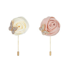(One Size, White+Pink) Men Suit Elegant Flower Brooch for Wedding Party Fashion Accessory Rose Lapel Pin for Formal Occasions