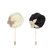 (One Size, White+Black) Men Suit Elegant Flower Brooch for Wedding Party Fashion Accessory Rose Lapel Pin for Formal Occasions