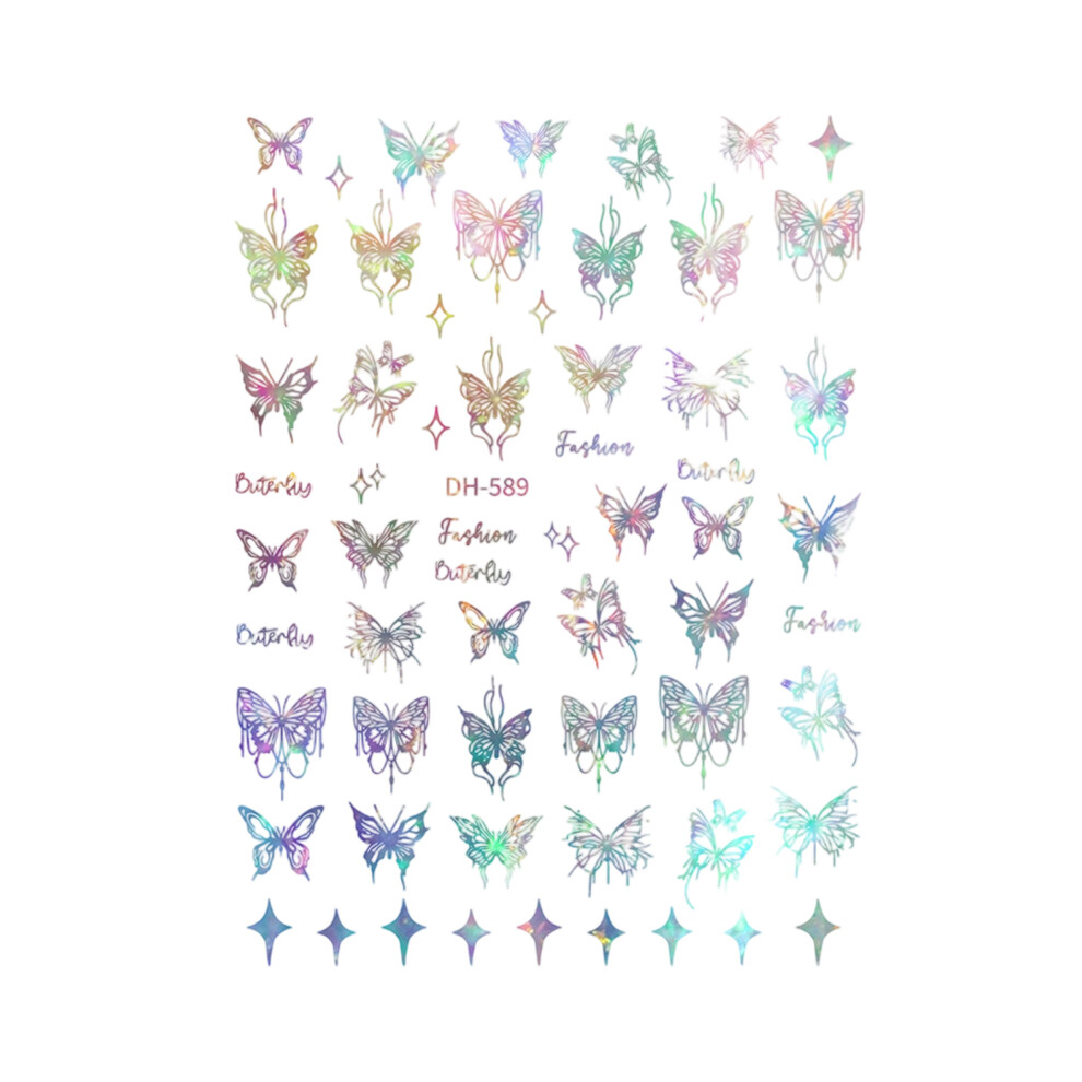 (8.2cmx16cm, Multicolor) Shell Shimmer Butterfly Manicure Stickers Colorful Nail Decals for Women DIY Manicure Decorations