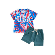 (0-6 Months, Blue) Babyjongensset met korte mouwen T-shirt en bijpassende short, zomeroutfit voor 4 juli.