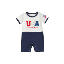 (0-6 Months, White) Grenouillères d'été pour bébés, lettres et étoiles, manches courtes, couleur contrastée