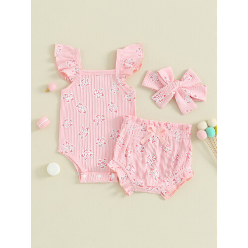 (3-6 Months, Pink) Conjunto de shorts de verano. 1