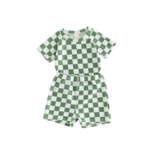 (6-12 Months, Green) Sommerbadeanzug für Kleinkinder (Jungen), kariert, Kurzarm-Oberteil und Badehose, 2-teilig, Strandbademode