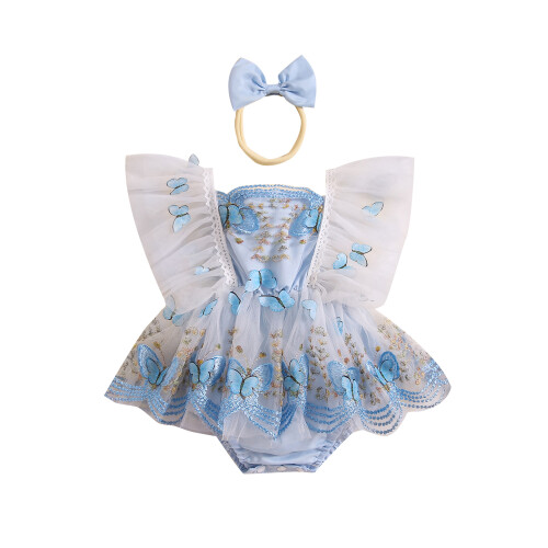 (0-3 Months, Blue) Tutina da bambina capelli inclusa.