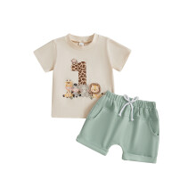 (6-12 Months, Beige) Babyjongensoutfit voor eerste 2-delige set.