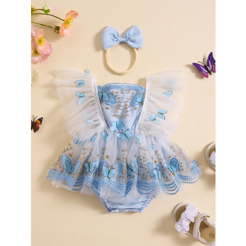 (0-3 Months, Blue) Tutina da bambina capelli inclusa. 2