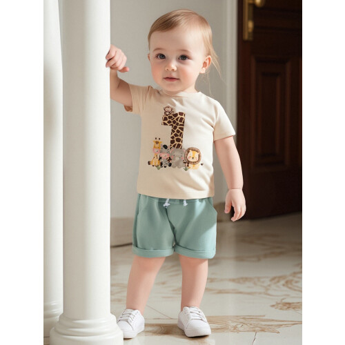 (6-12 Months, Beige) Completo primo compleanno: 2 pezzi. 2
