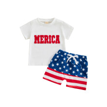(0-6 Months, White) Ensembles shorts rayés et étoilés pour petits garçons, hauts brodés pour le 4 juillet.