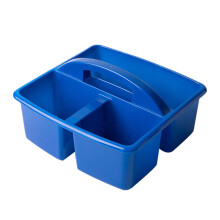 Plastic Storage Caddy with Handle, 3 Compartment Blue Organizer Bin for Arts and Crafts, Home Office Use