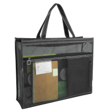 Black A3 Mesh Zipper Tote Art Supply Bag with Handle, Double Zipper and Clear Breathable Storage