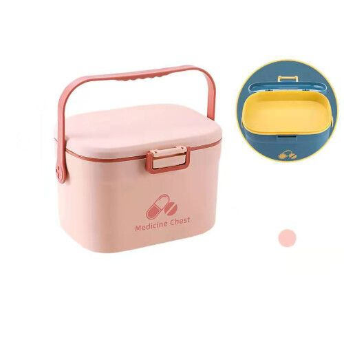Pink PP 2-Layer Portable Medicine Storage Box for Home Office 1