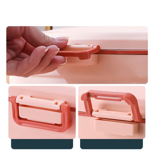 Pink PP 2-Layer Portable Medicine Storage Box for Home Office 2