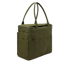 Large Capacity Green Canvas Yarn Storage Bag with MultiLayer Pockets Crochet and Knitting Organizer