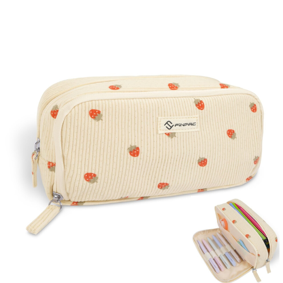 Large Capacity Corduroy Pencil Case and Makeup Bag with Dual Zippers, Kawaii Pouch, Purple