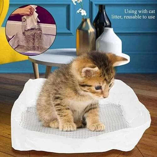 10 Pack Drawstring Cat Litter Box Liners with Filter Mesh, Eco Friendly Tear Resistant Large Size 1
