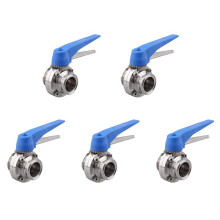 5X Vlinderklep met Blauwe Trekkerhendel RVS 304 Tri-Clamp (1,5 Inch Tri Clamp Vlinderklep)