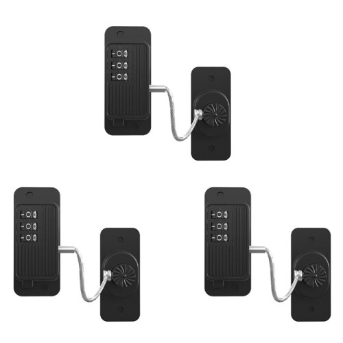 3X Fridge Lock, Refrigerator Lock, Keyless One-Click Access, Customizable Password, Child Safety Combination Lock Black 1