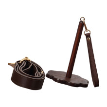 Black Walnut Yarn Holder with Leather Wristband for Tangle Knitting and Crocheting