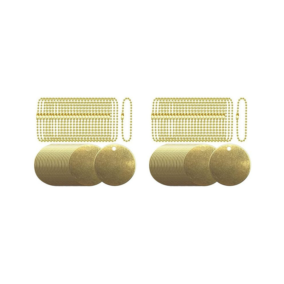 50Pcs 1.5Inch Brass Valve Tags Stamping Blank With Hole And 25Pcs 2.4Mm Metal Chains For Pipe Valves, Equipment 4712668802372