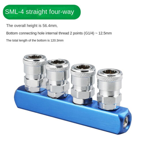 2X Pneumatic Distributor 4 Way Air Hose Quick Connect Coupling Tool 1/4 Bsp Thread 1