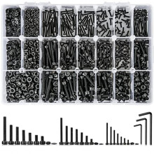 1260 STKS Assortiment Metrische Bouten M2 M4, 21 Maten Schroeven Moeren en Hex Socket  Cap Machine Kit Zwart