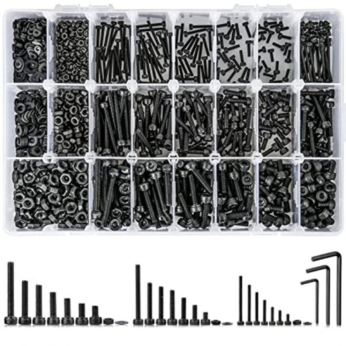 1260PCS Metric Bolt Assortment M2 M4, 21 Sizes Screws Nuts and Hex Socket  Cap Machine Kit Black
