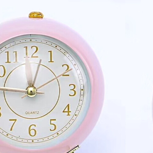 Round Quartz Alarm Clock with Night Light, Creamy White & 1