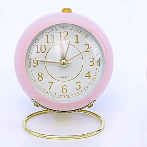 Round Quartz Alarm Clock with Night Light, Creamy White &