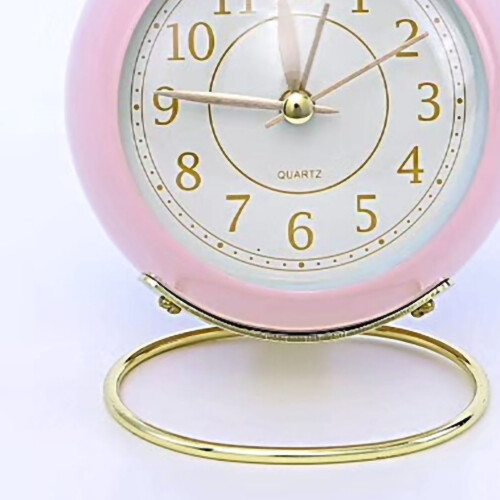 Round Quartz Alarm Clock with Night Light, Creamy White & 2