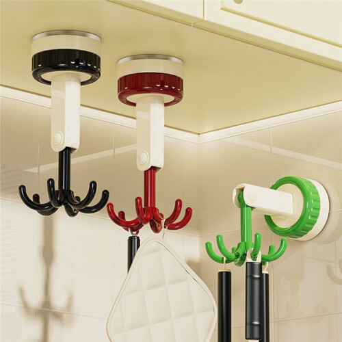 360 Degrees Rotating Folding Hook, Self-Adhesive Suction Cup Hooks Rotating Kitchen Utensil Holder Green 2