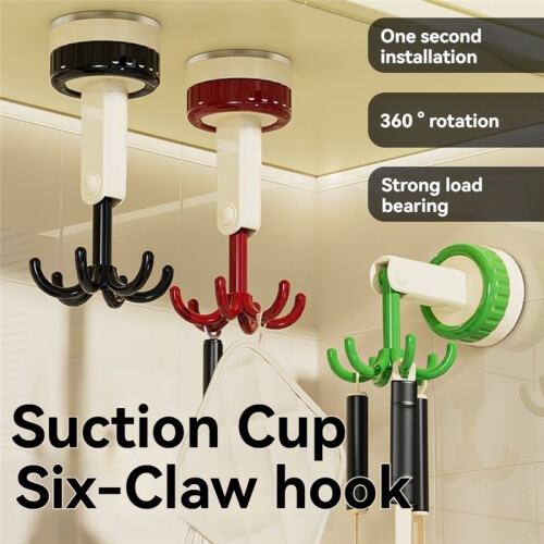 360 Degrees Rotating Folding Hook, Self-Adhesive Suction Cup Hooks Rotating Kitchen Utensil Holder Green 2