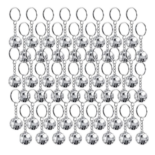 48Pcs Set Disco  Keychain Mirror Keyring Reflective  Key Chain Pendant