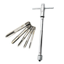 Long Adjustable Silver T-Handle Ratchet Tap Wrench with 5 M3-M8 3mm-8mm Thread Metric Plug Taps